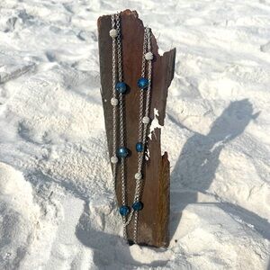 Monet Double Strand Blue glass stone silver tone necklace